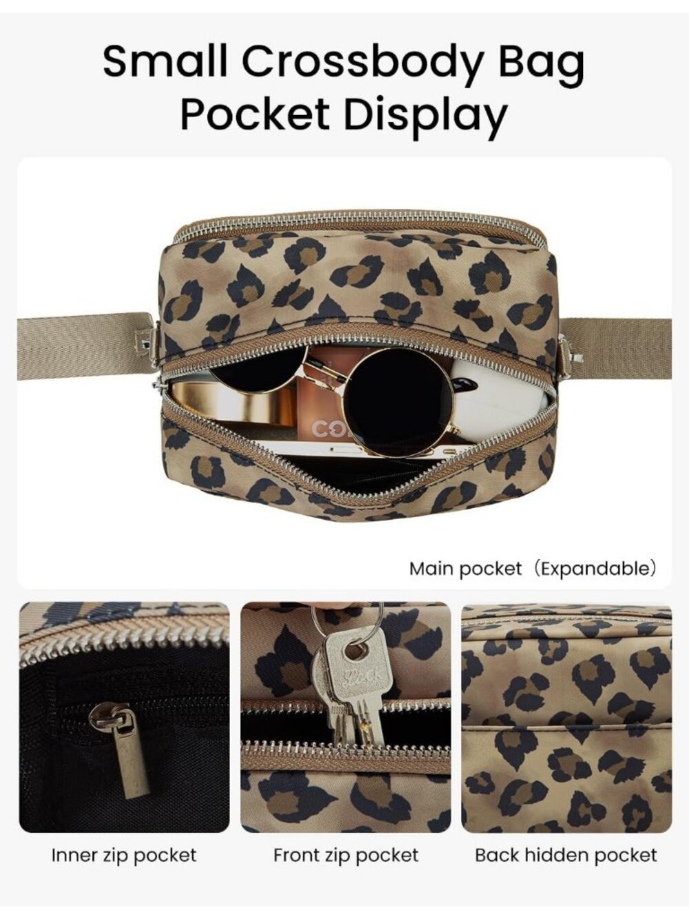 Women's Leopard Travel Purse Adjustable Strap Casual Mini Crossbody Bag - Picture 5 of 6